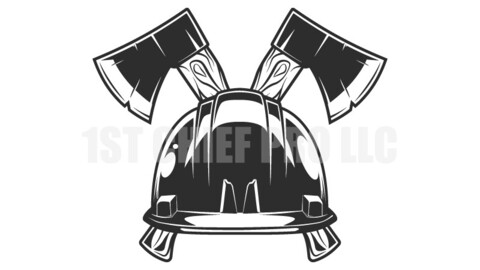 Hard hat and crossed metal ax with handle made of wood vector illustration. Wooden axe construction builder tool. Element for business woodworking or lumberjack emblem or icon.