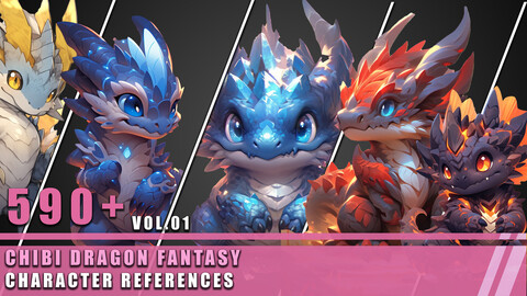 590+ Chibi Dragon Fantasy - Character References Vol.01