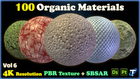 100 Organic Materials - SBSAR + PBR Textures (MEGA Bundle) - Vol 6