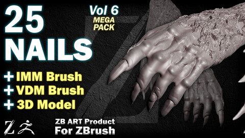25 ZB ART Animal and Creature Nails For ZBrush (IMM Brush + VDM Brush + 3D Model) - Vol 6