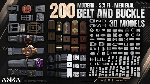 200 Modular Belt & Belt Buckle 3D Models ( Modern - Sci Fi - Medieval )