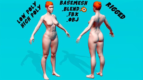 Female Anatomy Basemesh (Woman Base Mesh High poly and Rigged Low poly) Basemash