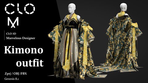 Kimono  outfit / Marvelous Designer/Clo3D project file + OBJ