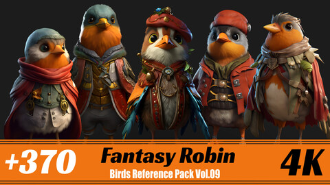 +370 Fantasy Robin | 4K | Birds Reference Pack Vol.09