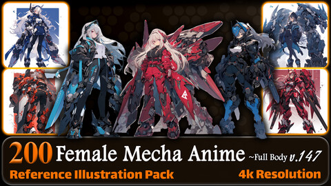 200 Female Mecha Anime (Full Body) Reference Pack | 4K | v.147