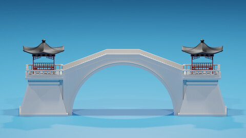 Cartoon Chinese Pavilion and Stone Bridge 3D model