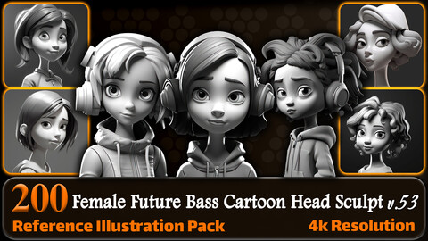 200 Female Future Bass Cartoon Head Sculpt Reference Pack | 4K | v.53