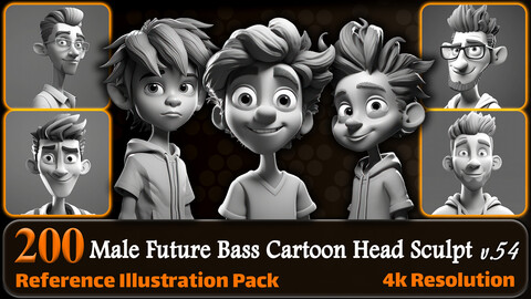 200 Male Future Bass Cartoon Head Sculpt Reference Pack | 4K | v.54