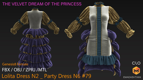 Lolita Dress N2 _ Party Dress N6 #79 _ MarvelousDesigner/CLO Project Files+fbx+obj+mtl _ Genesis8Female