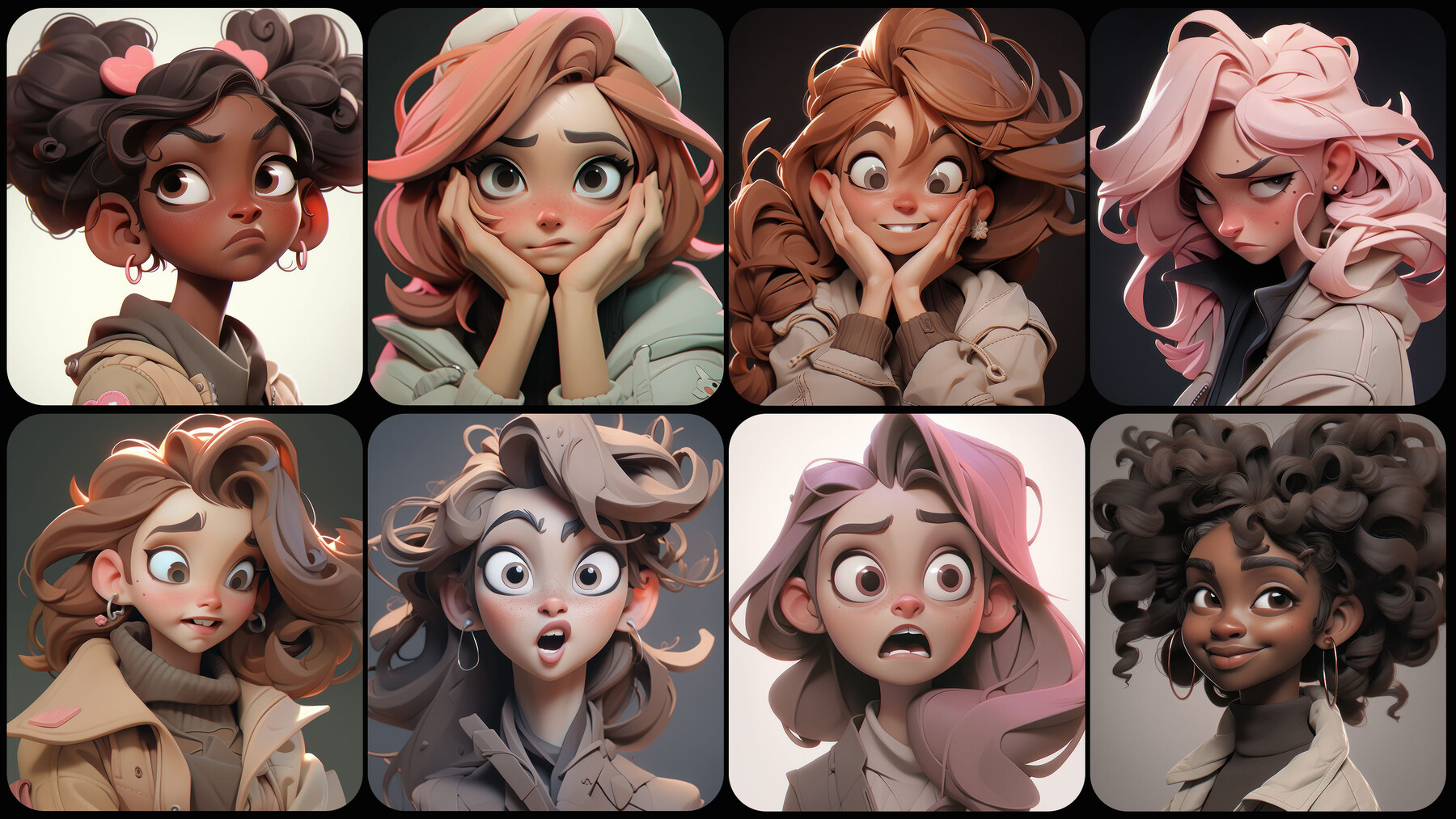 Artstation - 280 Stylized Girl Head - Facial Expression Reference Image 