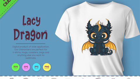 Lacy cartoon dragon. Fantasy clipart.