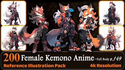 200 Female Kemono Anime (Full Body) Reference Pack | 4K | v.149