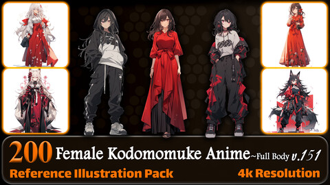 200 Female Kodomomuke Anime (Full Body) Reference Pack | 4K | v.151