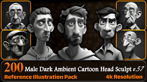 200 Male Dark Ambient Cartoon Head Sculpt Reference Pack | 4K | v.57