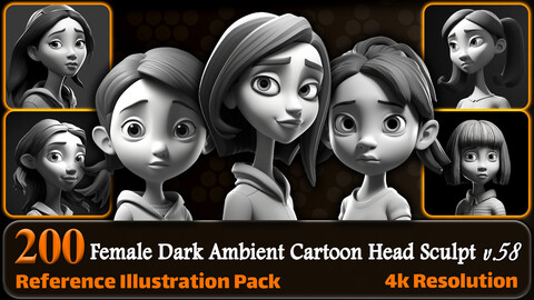 200 Female Dark Ambient Cartoon Head Sculpt Reference Pack | 4K | v.58