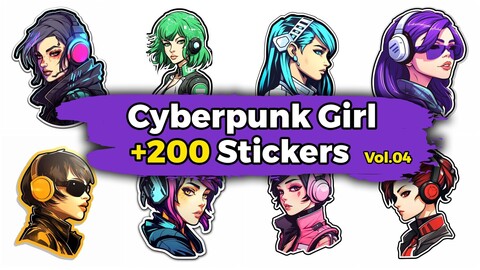 +200 Cyberpunk Girl Stickers (4k)