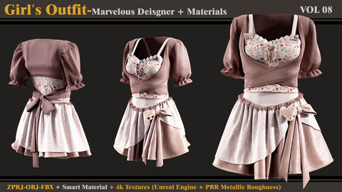 Girl's Outfit- Marvelous Designer/Clo3d + Smart Material + 4K Textures + OBJ + FBX (vol 8)
