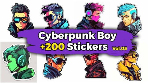 +200 Cyberpunk Boy Stickers (4k)