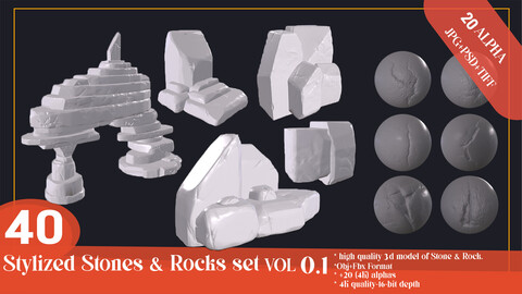 Stylized Stones & Rocks set+20 Alpha