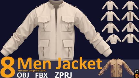 8 men jacket 3d models (VOl.01) Zprj, Fbx, OBJ