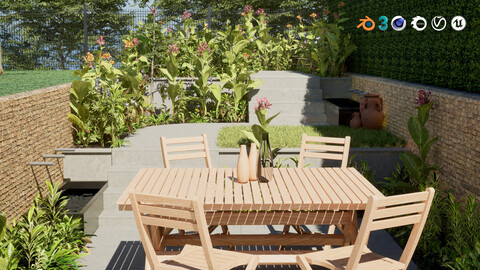 Realistic Terraced Garden 3D Model