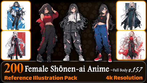 200 Female Shōnen-ai Anime (Full Body) Reference Pack | 4K | v.157