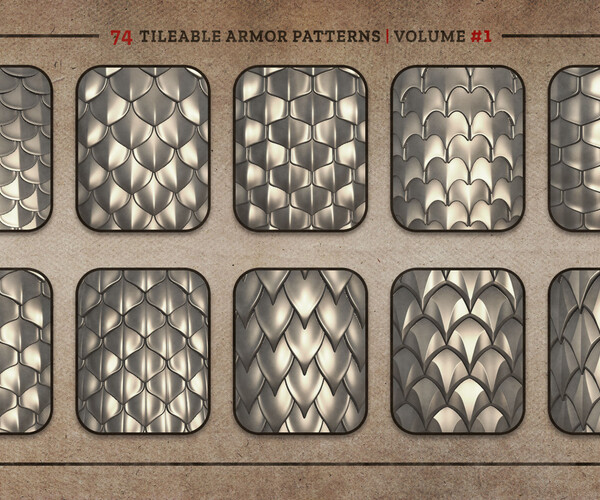 ArtStation - 74 Tileable Armor Patterns Vol. 1 | Brushes