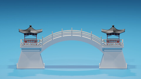 Cartoon Chinese Pavilion and Stone Bridge 2 3D model