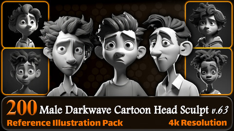 200 Male Darkwave Cartoon Head Sculpt Reference Pack | 4K | v.63