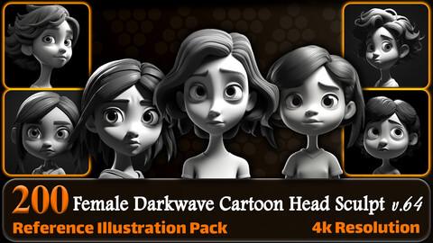 200 Female Darkwave Cartoon Head Sculpt Reference Pack | 4K | v.64