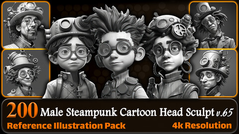 200 Male Steampunk Cartoon Head Sculpt Reference Pack | 4K | v.65