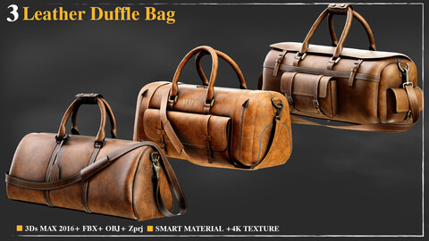 3 Leather Duffle Bag / Marvelous Designer / 4k Textures/Smart material