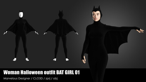 WOMAN HALLOWEEN OUTFIT BAT GIRL 01  / CLO project files + obj