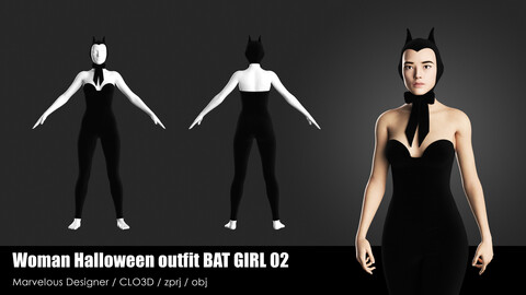 WOMAN HALLOWEEN OUTFIT BAT GIRL 02 / CLO project files + obj