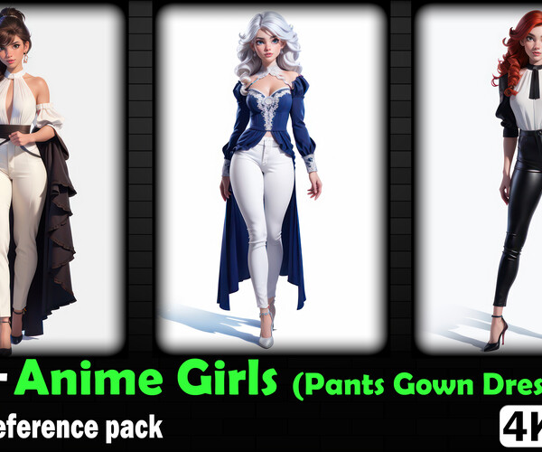 ArtStation - 200+ Anime Girls (Pants Gown Dress) Images Reference Pack ...