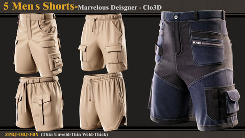 5 Men's Shorts-Marvelous Designer/Clo3D