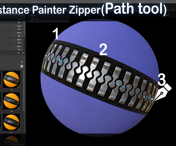 ArtStation - 16 Substance painter Zipper path tool Vol 08 | Brushes