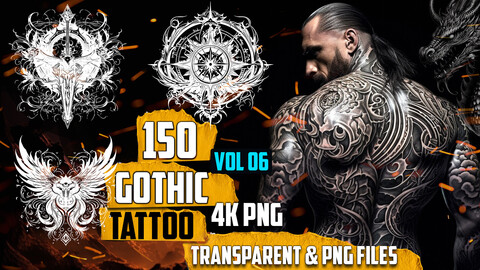 150 Gothic Tattoo (PNG & TRANSPARENT Files)-4K- High Quality - Vol 06