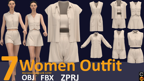7 women outfit 3d models (VOL.04) ZPRJ, OBJ, FBX