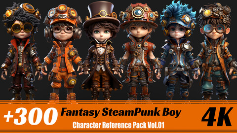 +300 Fantasy SteamPunk Boy | 4K | Character Reference Pak Vol.01