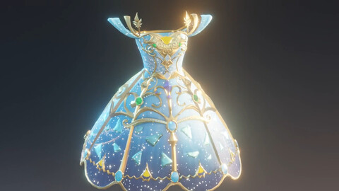 Magical Fairy Dress (game ready + fbx + blend + VRC + Rigged )