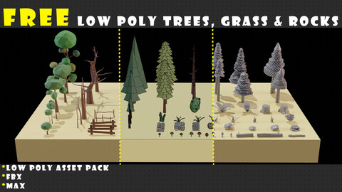 FREE Low Poly Trees, Grass and Rocks - VOL 02