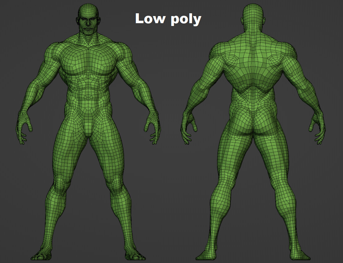 Artstation Muscular Male Heroic Anatomy Basemesh Man Base Mesh High Poly And Rigged Low Poly 7305