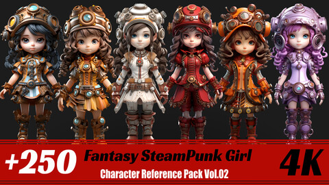+250 Fantasy SteamPunk Girl | 4K | Character Reference Pak Vol.02