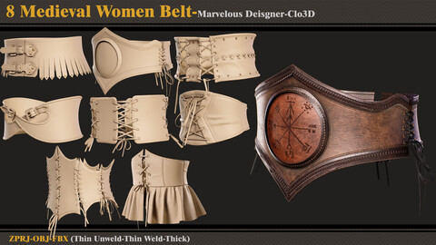8 Medieval Women's Belt/Marvelous Designer-Clo3D(ZPRJ + FBX + OBJ)