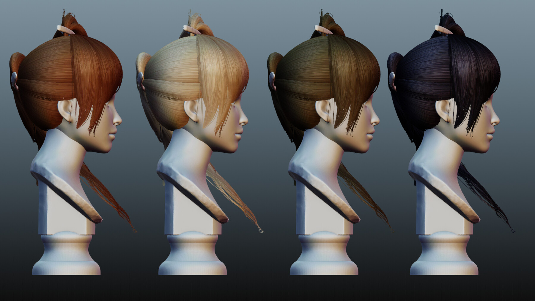 ArtStation - Female hair 4 colors low poly