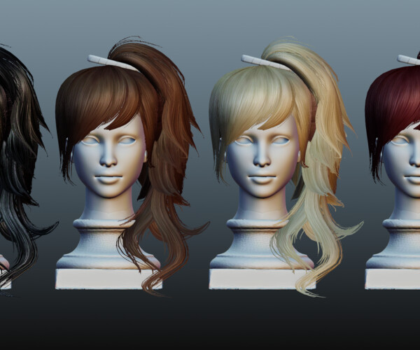 ArtStation - Male hair 4 colors low poly