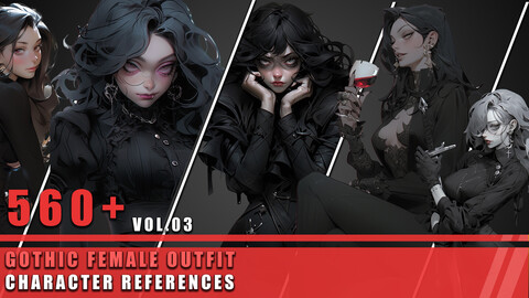 560+ Gothic Female Outfit - Character References Vol.03