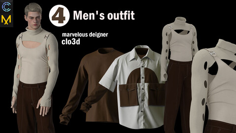 4  Men's outfit (shirt+T_shirt+pants) obj+fbx+zprj