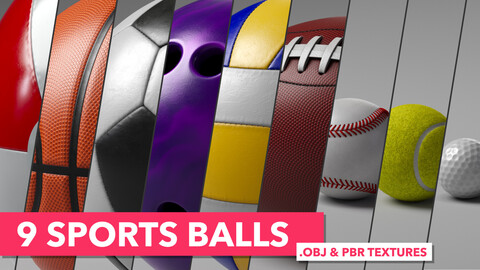 9 Sports Balls .obj files and 4k textures